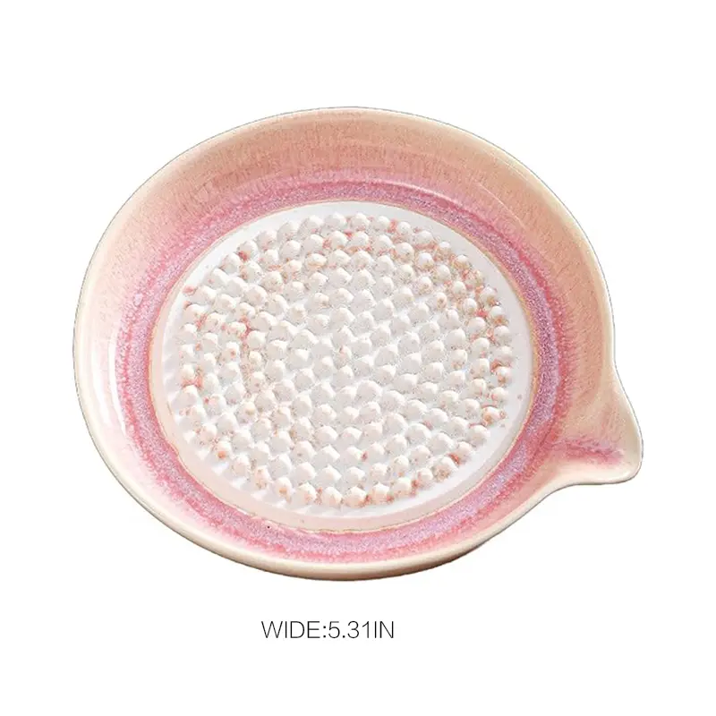 Ceramic Grater Plate - Small Handheld Kitchen Utensil with Stylish Glazed Surface, Porcelain Grinding Serving Dish with Spout for Fine Ginger Garlic Paste, Compact Easy-to-Clean Cooking Accessory, Thoughtful Gift for Cooking Lovers
