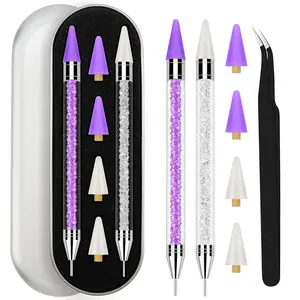 Nail Art Rhinestone Picker Tool Set – Dual Ended Wax Pen with Replaceable Tips & Tweezers for Nail Decoration & Nail Care Tools Manicure