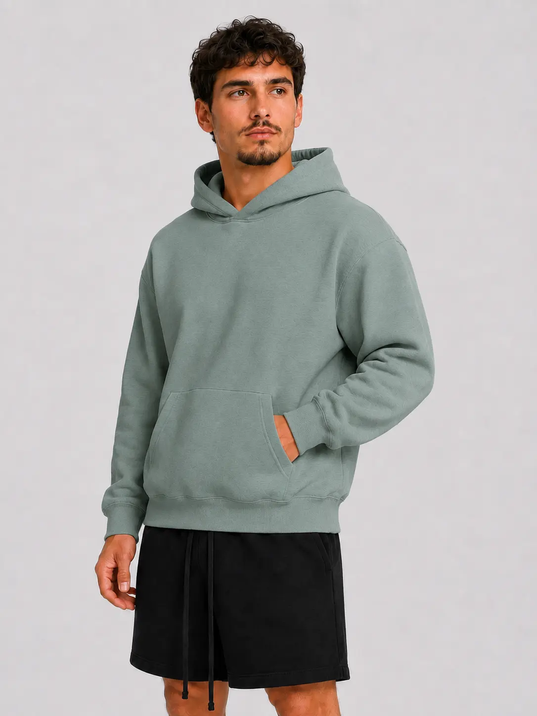 Unisex Pullover Green Hoodie, Heavyweight Soft Brushed Fleece Long Sleeve Relaxed Fit Casual Streetwear Loungewear Basic Top