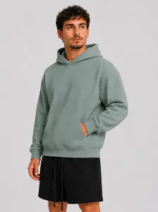 Unisex Pullover Green Hoodie, Heavyweight Soft Brushed Fleece Long Sleeve Relaxed Fit Casual Streetwear Loungewear Basic Top
