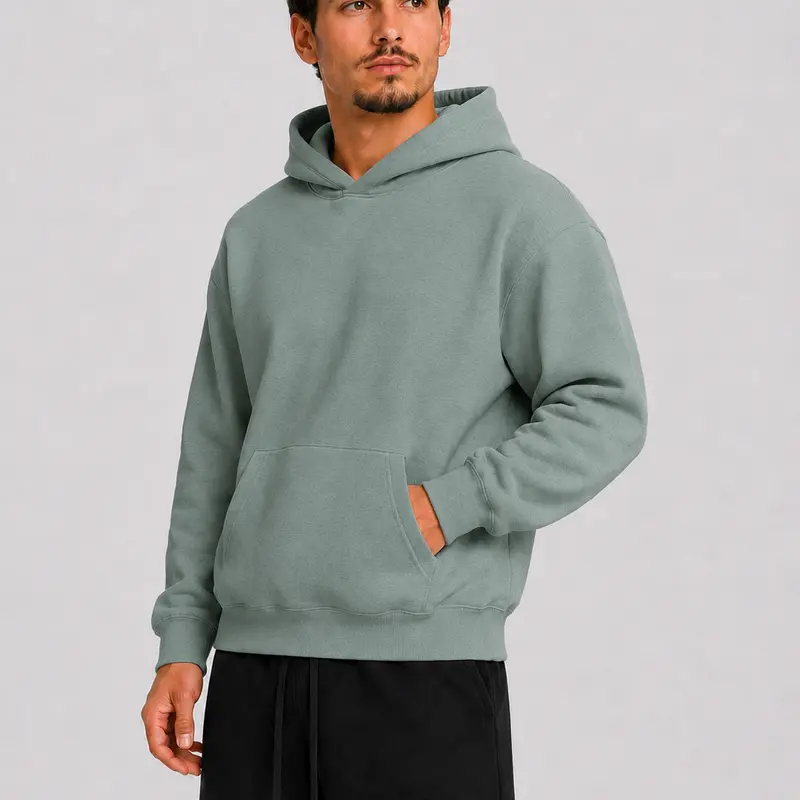 Unisex Pullover Green Hoodie, Heavyweight Soft Brushed Fleece Long Sleeve Relaxed Fit Casual Streetwear Loungewear Basic Top