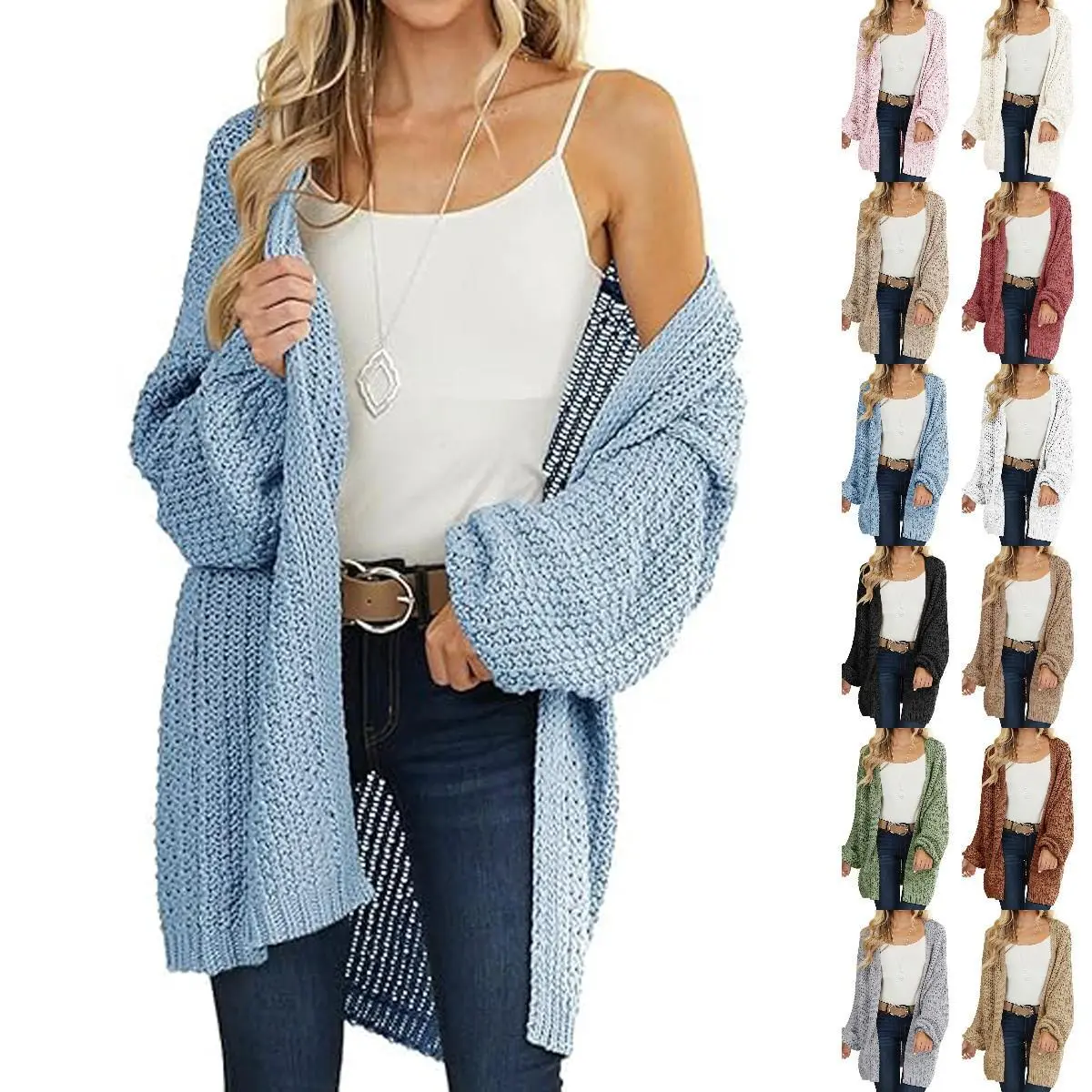 PASLTER Women's Plus Size Batwing Long Sleeve Open Front Comfy Knit Cardigan Outerwear - Birthday Garment, Skinny-Flattering Lightweight Sweater, Fit