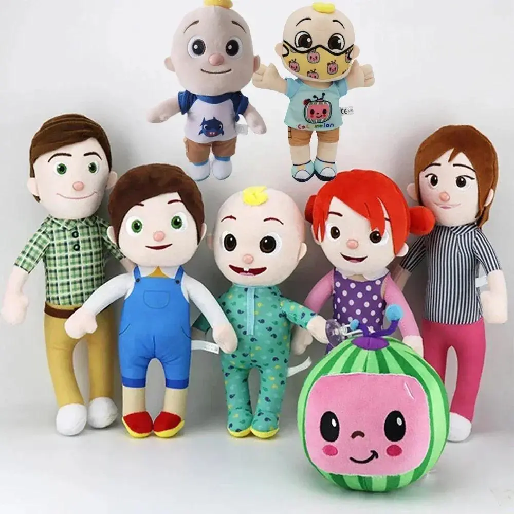 15-28cm High-Quality Kawaii Coco Melon Plush Doll, Cartoon Anime Family JJ Daddy Mummy Sister Brother Stuffed Toy, Soft Stress Relief Toy for Children Gifts, Kawaii Coco Plush Melon Doll