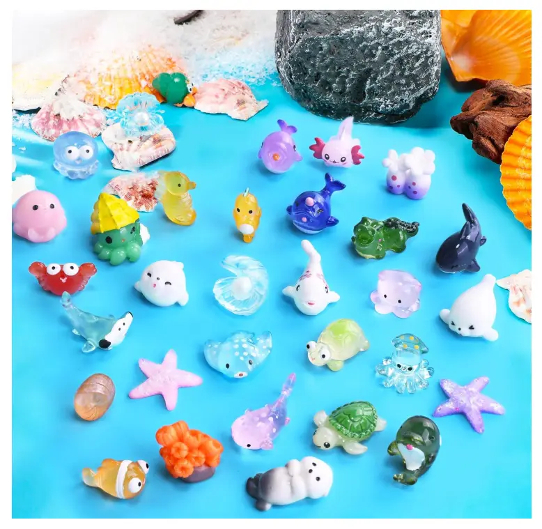 30 PCS Miniature Ocean Theme Mini Resin Ocean Animals Ocean Mini Figurines Resin Axolotl for DIY Fish Tank Accessories, Micro Landscape Aquarium