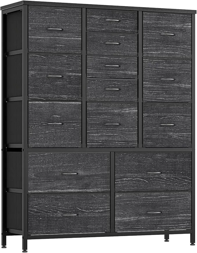 15 Drawers Dresser for Bedroom Tall Dressers & Chests of Drawers for Hallway, Entryway, Storage Organizer Unit with Fabric Sturdy Metal Frame, Wood Tabletop, Easy Pull Handle