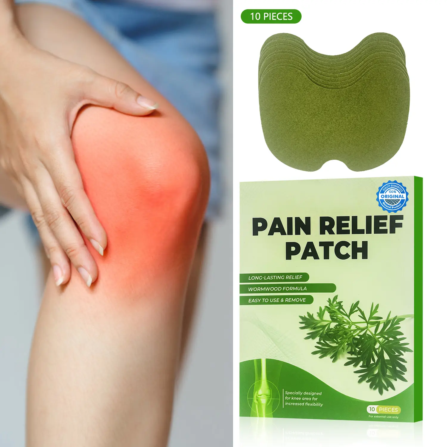 Herbal Heat Patches with Wormwood Extract for Knee, Shoulder, and Back Pain Relief - Long-Lasting Fabric Warm Compress for Hand Discomfort