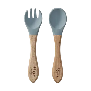 Bamboo Spoon and Fork Set (Muted Blue)