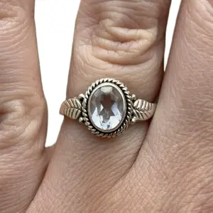 Sterling Silver Clear Quartz Ring with Leaves for Women