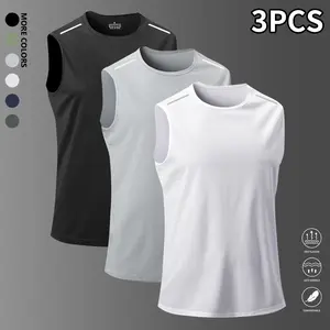 3 pieces, men’s tank tops—soft and comfortable, solid color; summer fitness/sports tank tops, sleeveless T-shirts for workouts, basketball shirts, everyday wear | Summer menswear