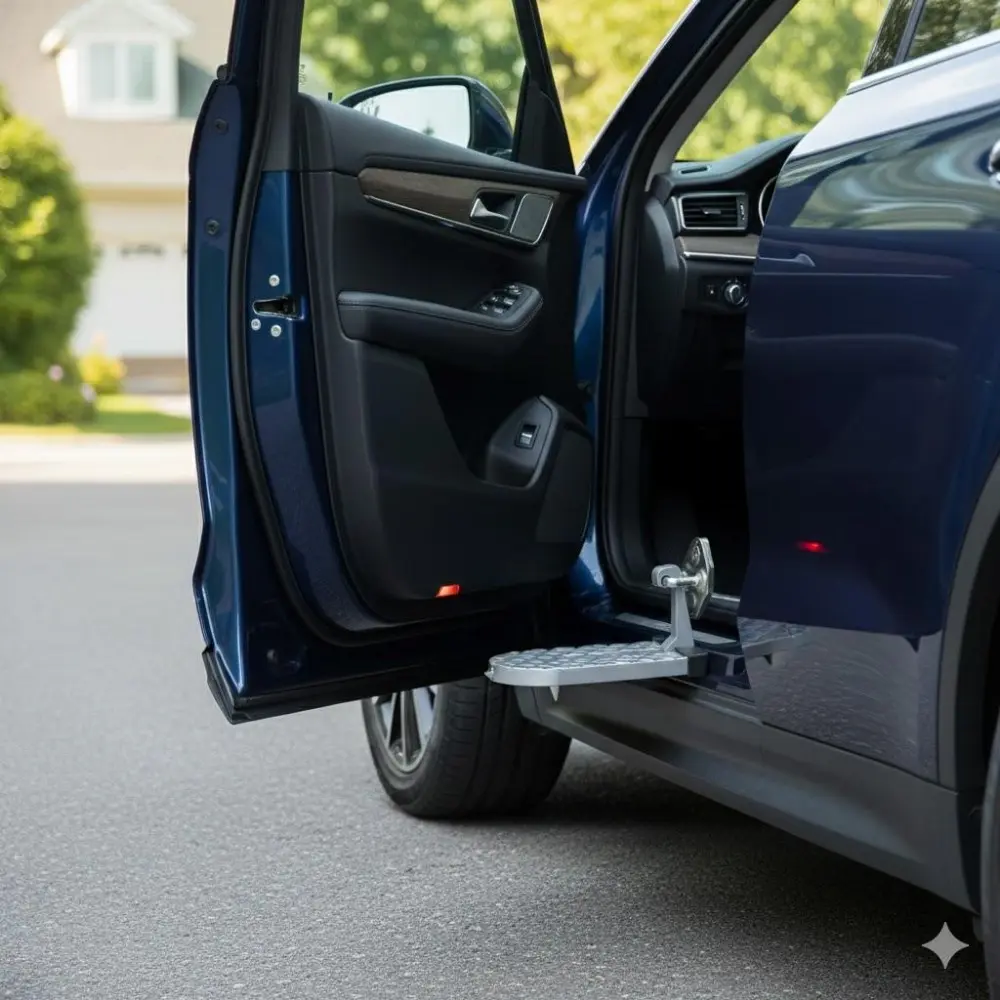 Heavy Duty Aluminum Alloy Running Boards for SUV Jeep Trucks - Non-Slip Door Step Side Nerf Bars, Anti-Rust Reinforced Roof Assist Steps. Easy to Install Universal Car Side Steps for Off-Road Vehicles.