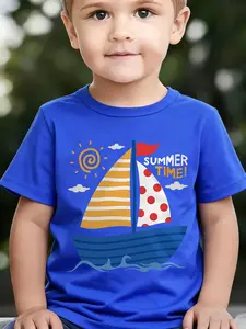Boys' Summer Breathable & Comfortable "Cartoon Sailboat" Cartoon Print (3-12Y) Casual Sports T-Shirt