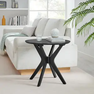 Crossroads 24” Round Wood Side Table in Black