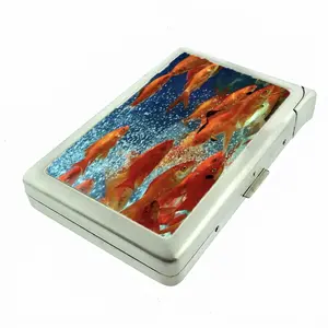 100'S SIZED Goldfish Aquatic Theme Metal Case w/Built in Lighter
