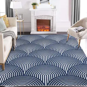 【GARVEE】9x12 Large Area Rug with Non-Slip Backing, Washable, Modern Lines Print, Soft Non-Shedding Low Pile Carpet for Living Room, Bedroom, Playroom, Office in Navy