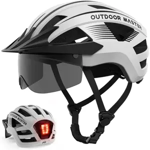 Adult Bike Helmet with Rechargeable Rear LED Light, Detachable Magnetic Goggles, Removable Sun Visor, Suitable for Men Women Commuting and Cycling