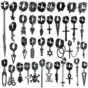 The Circle and the Cross — Punk Stainless Steel Cross Pendant Hoop Earrings