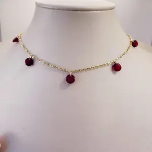 Isabel's Necklace with Red Gemstone Drops on Gold Chain for Elegant Everyday Wear
