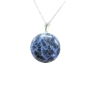 Natural Polished Sodalite Crystal Round Pendant Necklace for Communication