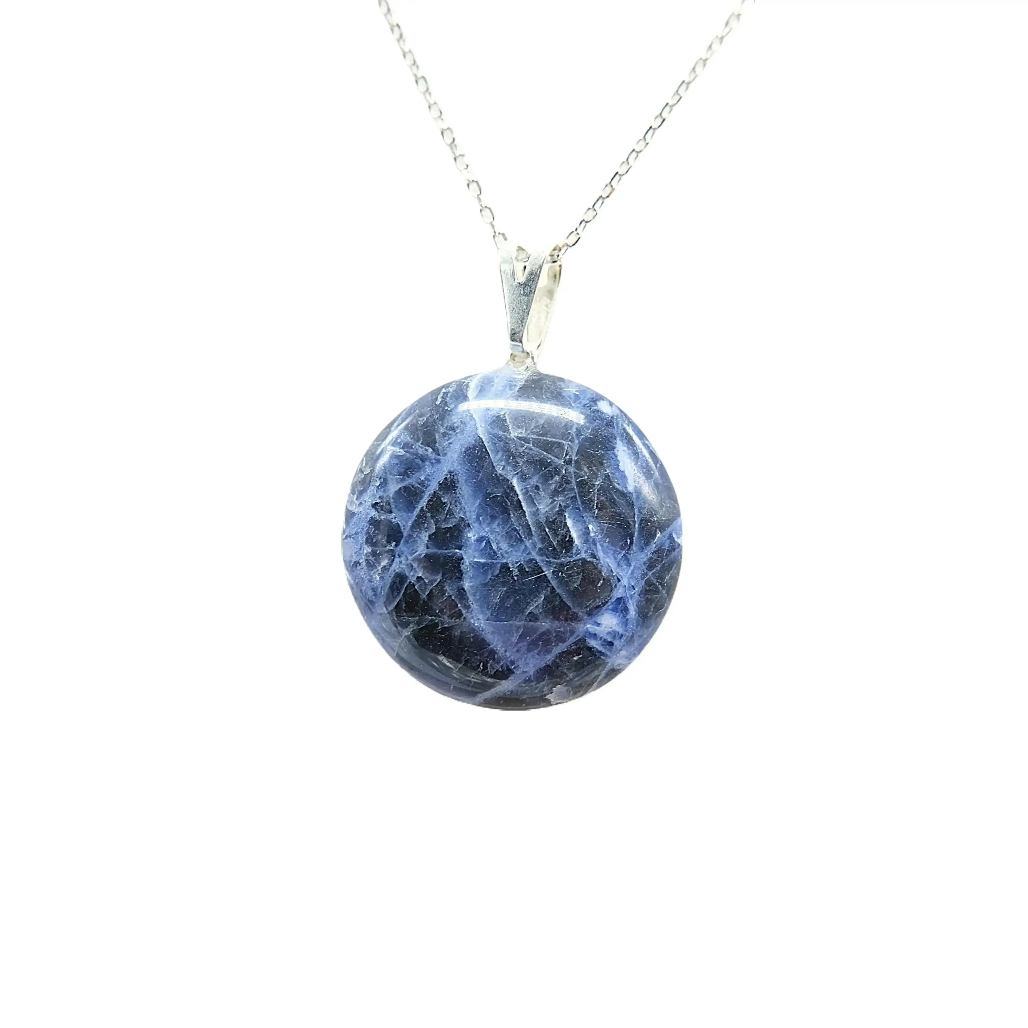 Natural Polished Sodalite Crystal Round Pendant Necklace for Communication