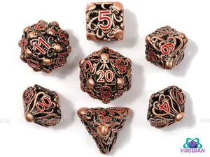 Copper Kraken | Oversized Hollow Red-Orange, Cthulhu Squid Octopus Design | Metal Dice Set (7)