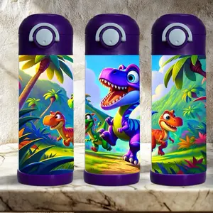 Purple Dinosaur 12 oz kid Tumbler - BPA Free, stainless steel, Leak proof, durable, with clear lid