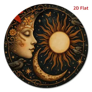 2D flat printing, circular metal signboard, star goddess and sun and moon, 8-inch circular iron signboard wall art, perfect home decoration, garage and living room porch and bathroom ornaments.