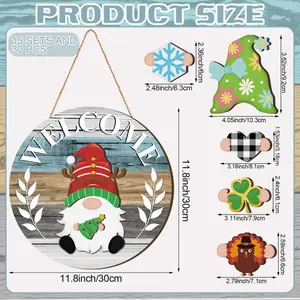 Easter Gnome Welcome Sign Gift Interchangeable Gnome Sign for Frontdoor Decor Wooden Gnome Sign with Magnet Detachable Hats Hands Gnome Wall Hanging for Easter Holiday Seasonal Party Birthday Home Office Living Room Farmer Porch Garden#tiktokshopstockup