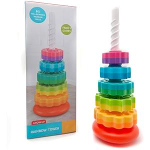 rotating tower toy (1 set), early education color recognition toy, parent-child interactive blocks game toys, durable educational toy for kids, play, fun, round, colorful, multifunction, kindergarten boy toy