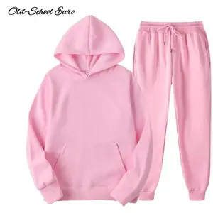 Old-School Euro Sweatpants Set for Autumn Winter Comfortable Pullover Hoody Suit Women's Pink Hooded Sweatshirt