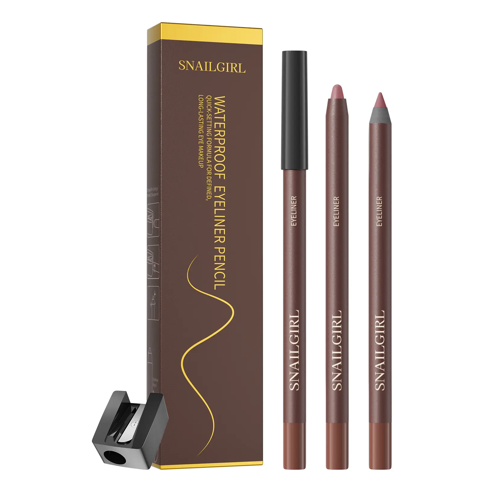 Vegan 2-in-1 Waterproof Eyeliner Pencil with Built-in Sharpener - 24HR Long-Lasting, Smudge-Proof, Smooth Gel Makeup, Soft Tip for Daily & Party Eyeshadow Looks, Cosmetic, Two-In-One Eyeliner