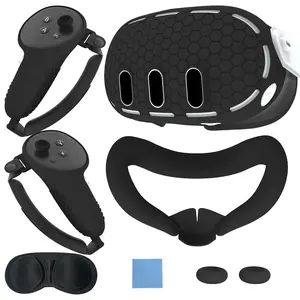 Silicone Cover for Meta Quest 3, MTomatoVR Protective Cover for Quest 3 Accessories, Soft Shell Skin, Face, Eyes & Lens Cover, Controller Grips Set (Black, 6D)