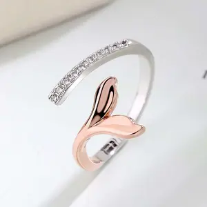 Two Tone Mermaid Tail Open Ring Adjustable Jewelry for Women
