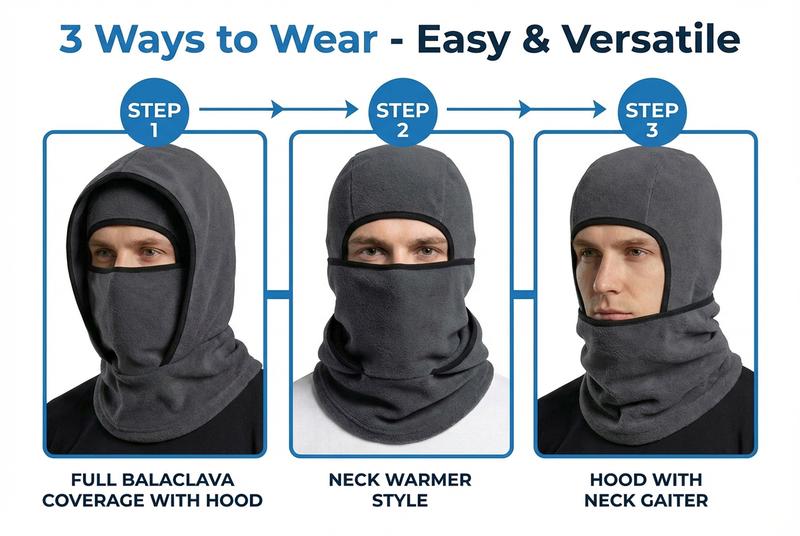 Balaclava Ski Mask for Men & Women - Windproof Fleece Hood Winter Face Mask & Neck Warmer, Thermal One-Piece Pullover Hat for Skiing, Cycling, Motorcycle, Running & Extreme Cold Weather Gear, Soft Breathable Helmet Friendly Head Cover