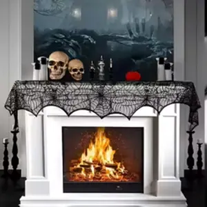 Halloween fireplace decorative cloth black lace Halloween table runner Halloween cobweb tablecloth outdoor party decorative cloth