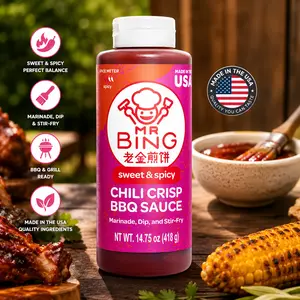 Mr Bing Sweet & Spicy Chili Crisp BBQ Sauce, 14.75 oz, Marinade Dip and Stir-Fry Sauce, Made in USA, Gluten-Free, MSG Free (Pack of 1)