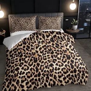 3pc Sexy Leopard Print Vibrant Pattern Bedding Set for Valentine's Day, including 1 duvet cover and 2 pillowcases, suitable for single and double beds, multiple sizes available, ideal for bedrooms, dormitories, and apartments, Complete bedding solution