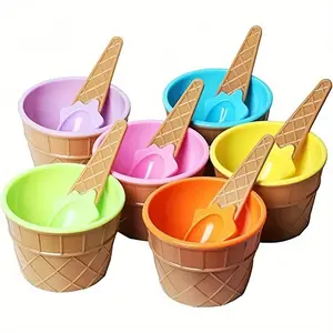 Creative Thickened Candy-Colored Ice Cream Bowl with Spoon, Plastic Ice Cream Making Mold, Egg Tart-Shaped Small Bowl, Fun Dessert Container, Tableware