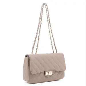 Quilted Crossbody Bag for Women - Trendy Roomy Shoulder Handbag with Gold Hardware Chain, Phone Wallet Purse, Flap Closure