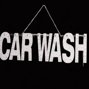 LED Letter Wall Light Sign – CAR WASH Text Design, White LED Hanging Décor, 30 x 8 Inch