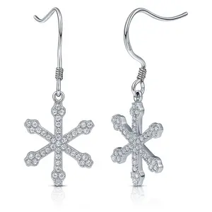 Snowflake CZ Fish Hook Earrings in Sterling Silver