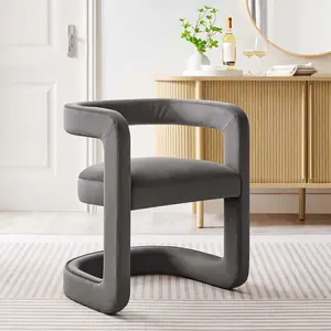Winslow Barrel Performance Velvet Dining Chair  in Storm Gray