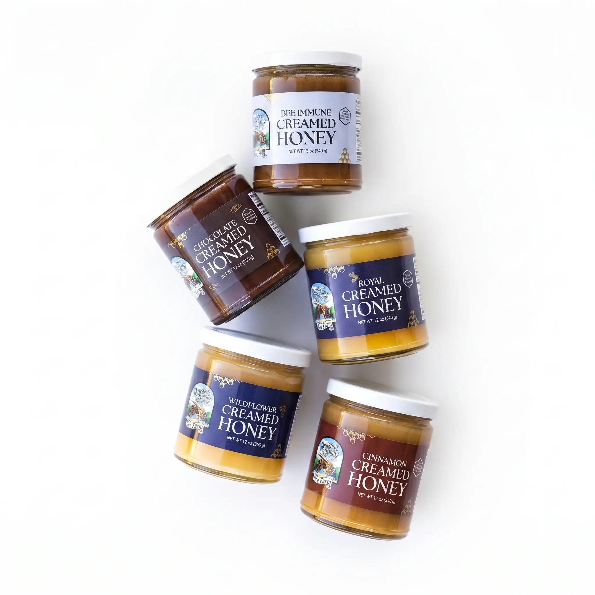 Creamed Honey | Raw Whipped Spreadable Honey Jar | 5 Gourmet Flavors - Wildflower, Chocolate, Cinnamon, Royal, Bee Immune | 12oz Glass Jar