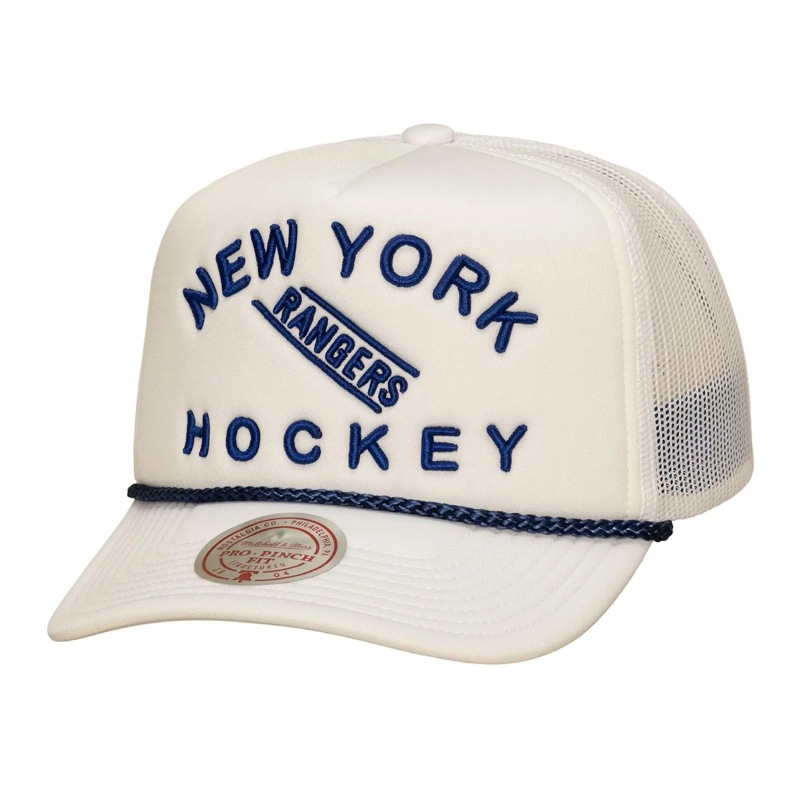 New York Rangers Fresh White Pro Pinch Trucker Adjustable Hat NHL Throwback Cap Fan Gear Mitchell & Ness