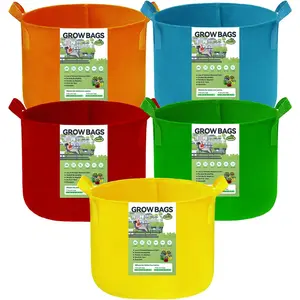 10 Gallon Multicolor Grow Bags Non-Woven Fabric Pots Garden Plant Tomato Planter Bags for Vegetables Flowers 5-Pack