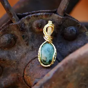 Gold Wire Wrapped Serpentine Crystal Pendant