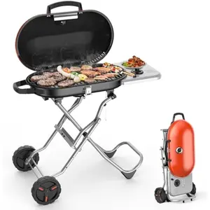 R.W.FLAME Portable Propane Gas Grill, 15000BTUS,BBQ Grill with 348 SQ Inch Large Cooking Areas, Sturdy Quick-Fold Legs, Portable & Foldable Gas Grill for Outdoor Camping/Tailgating/Picnic,Orange