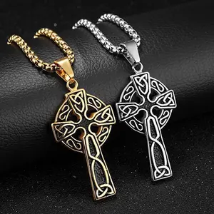 2021 New Celtic Cross Necklace for Men, Personalized Titanium Steel Pendant, Vintage Bold Hanging Accessory