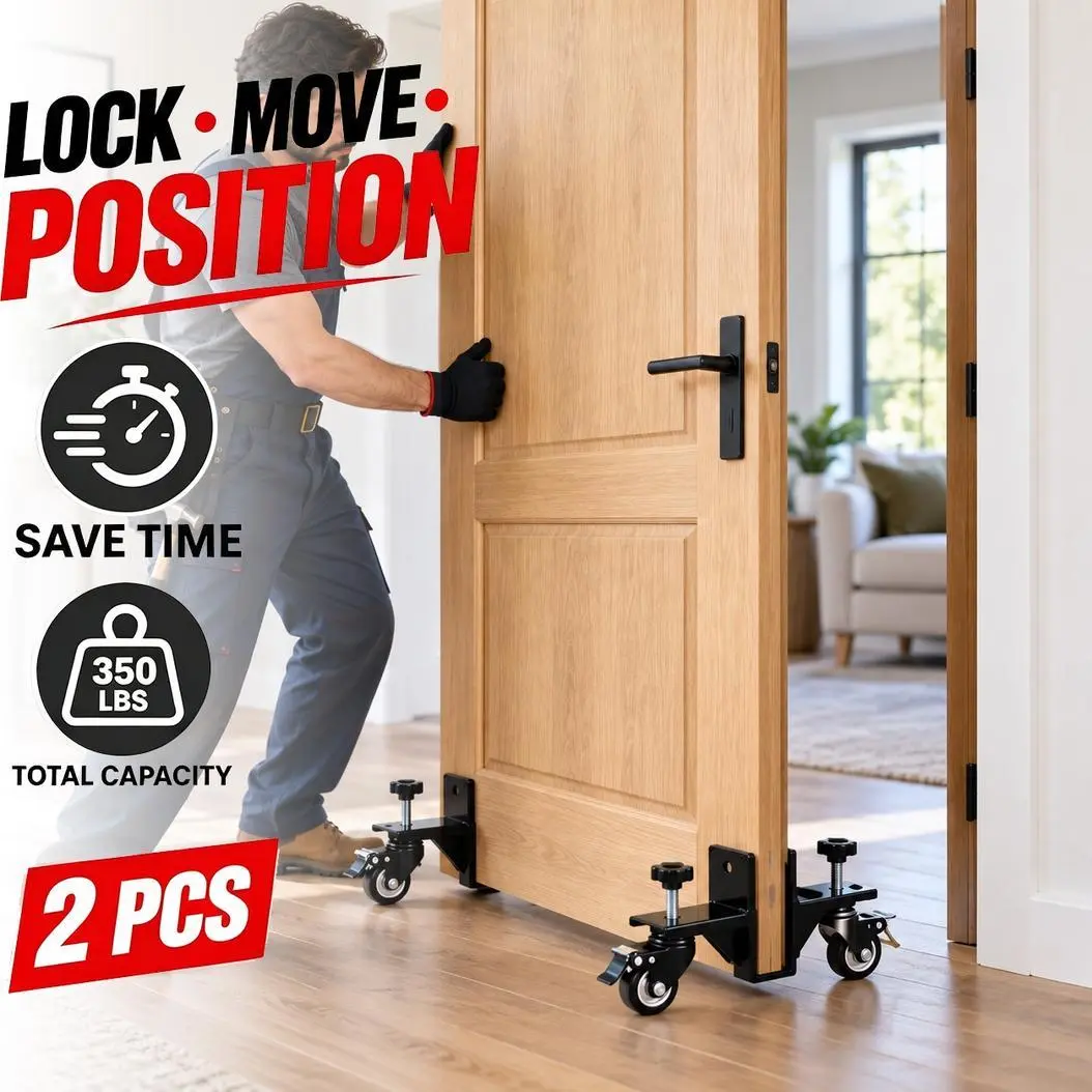 Door Moving and Installation Tool, for Contractors, Remodelers and Home DIY Door Projects, with 360° Rotating Casters and Adjustable Door Support
