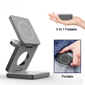 3-in-1 Folding Magnetic Wireless Charger Station, Mobile Smartphone Electronic Adapter for iPhone 15, 14, 13, 12 Pro Max