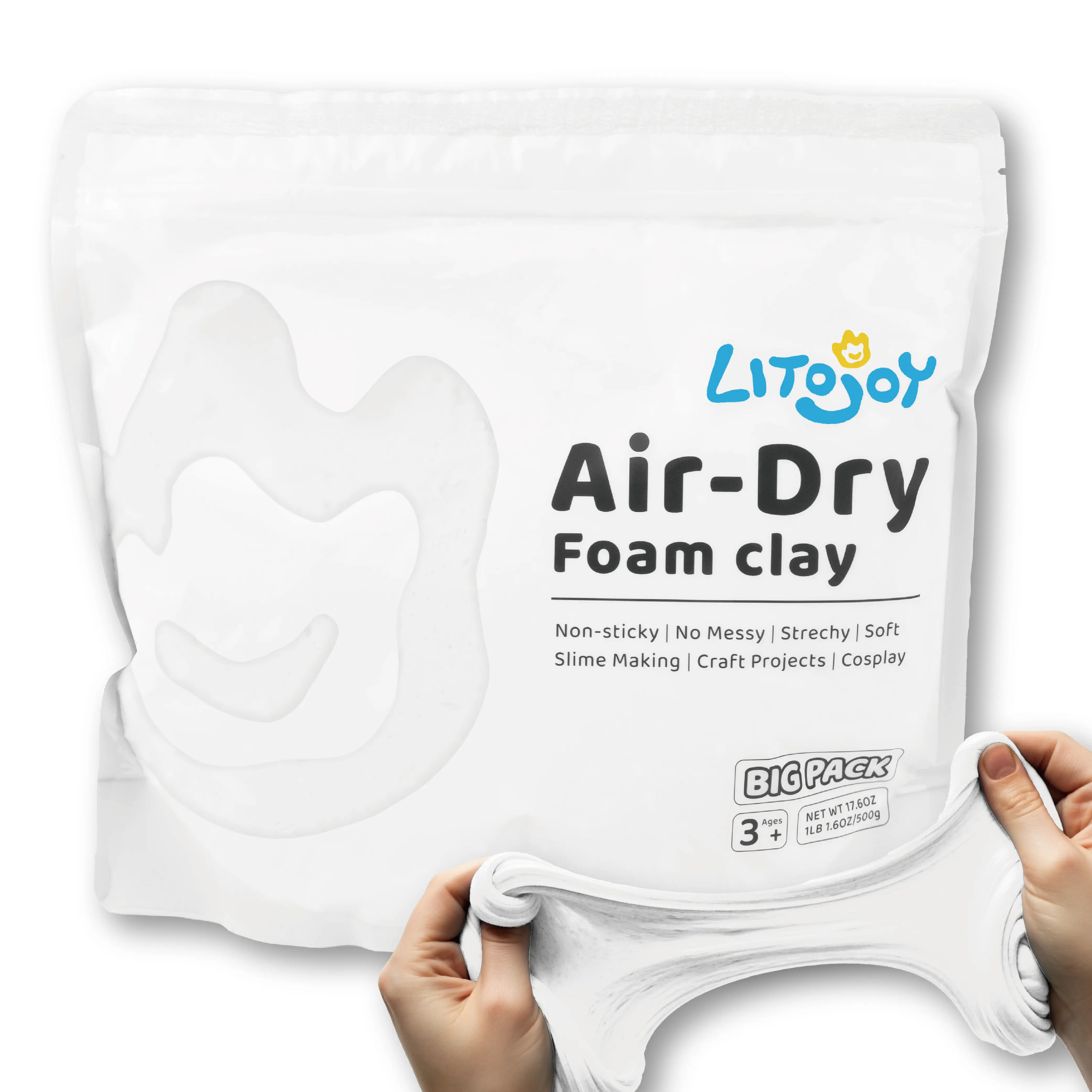LitoJoy 500g Air Dry Foam Clay - Non-Toxic, Soft, Lightweight for Craft Projects, Molding, Safe for Kids - DIY Pottery & Ceramics Toy
